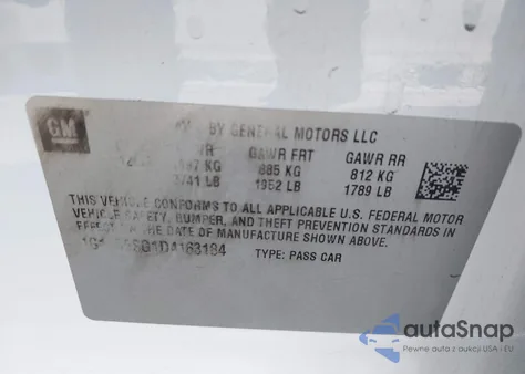 2013 Chevrolet Sonic Lt Auto from USA, damaged, VIN 1G1JC5SG1D4163184